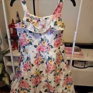 Janie and Jack White Floral Dress with Pink & Yellow Blooms